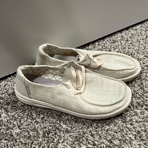 Gold hey dude slide on shoes